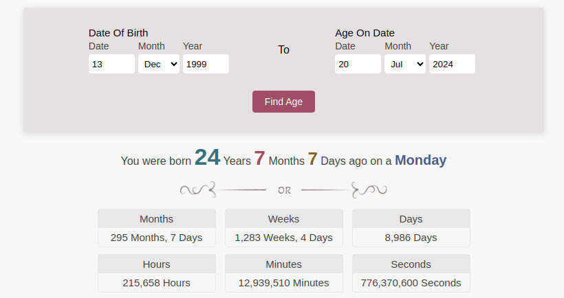 Calculate your age with calculateage.org webtool